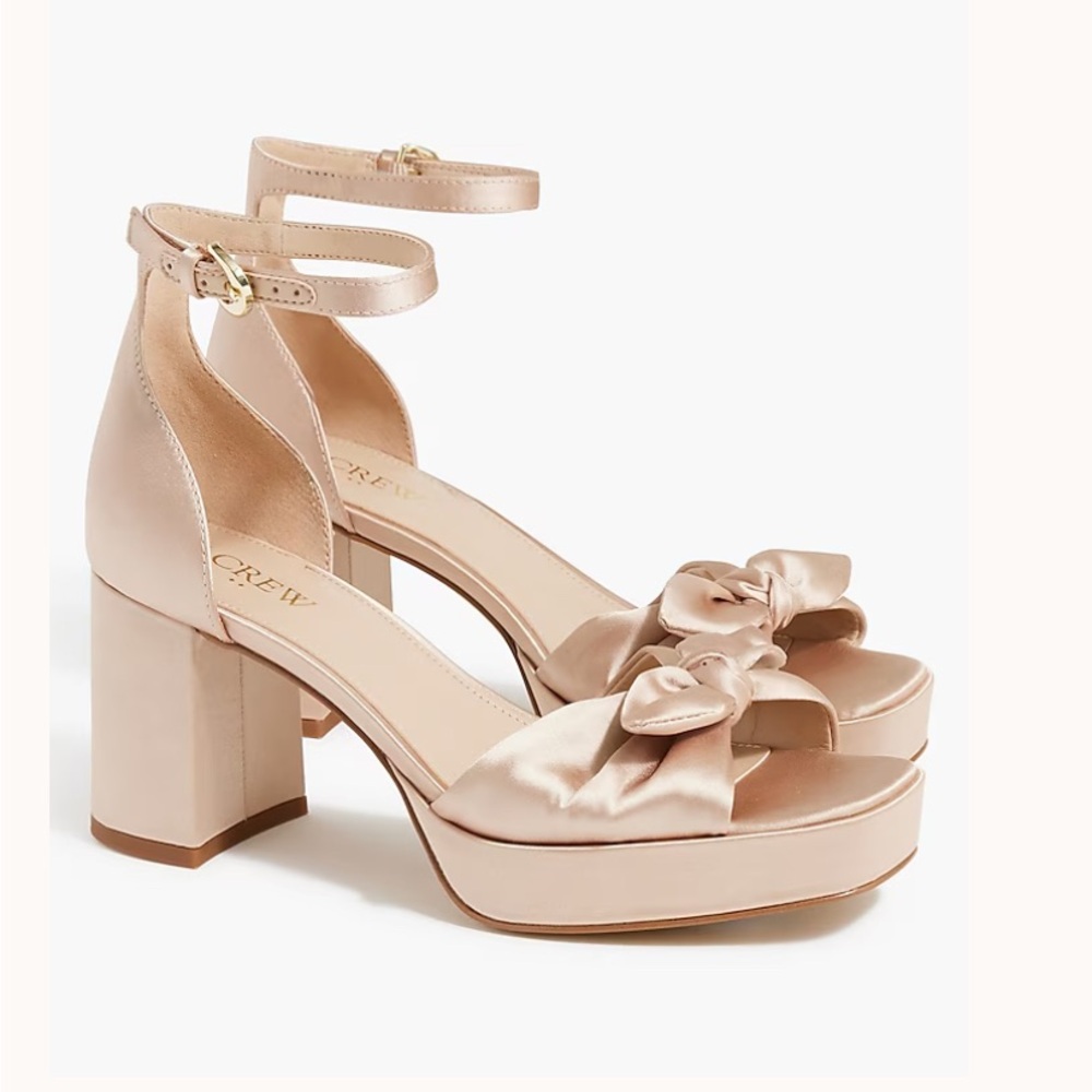 J. Crew Satin Bow Platform Block Heels - Champagne